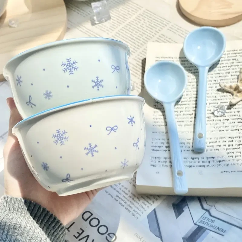 新款釉下彩少女心陶瓷餐具套装沙拉碗耐高温陶瓷碗盘yw两件套