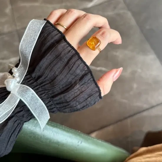 天然琥珀花珀方糖戒指活口可调节