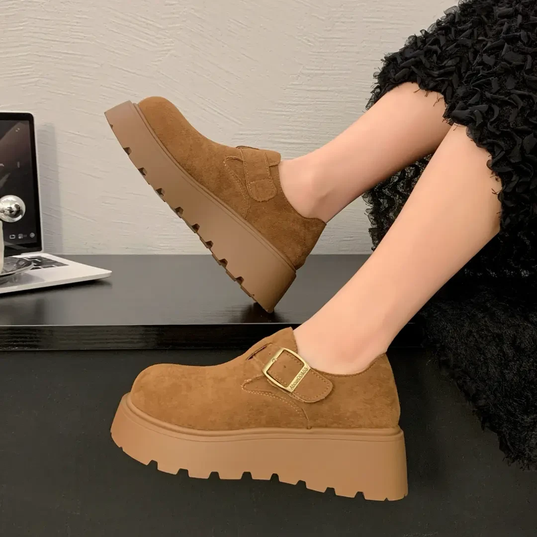 5CM欧若风磨砂皮勃肯鞋女25春秋新款厚底增高一脚蹬