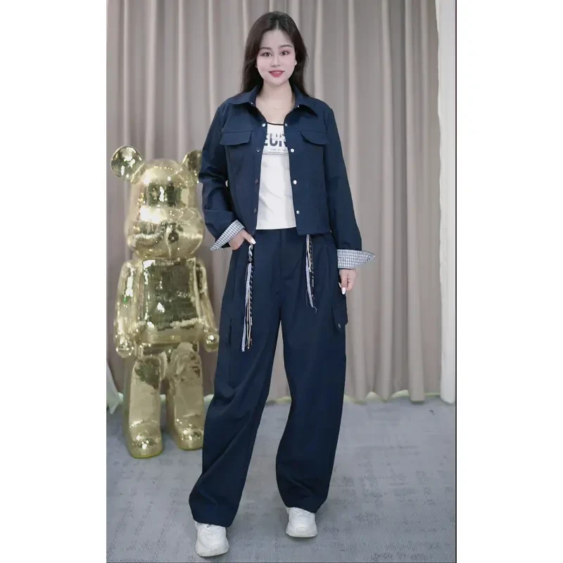 休闲运动工装套装女2025秋季新款时尚洋气百搭格子披肩酷飒三件套
