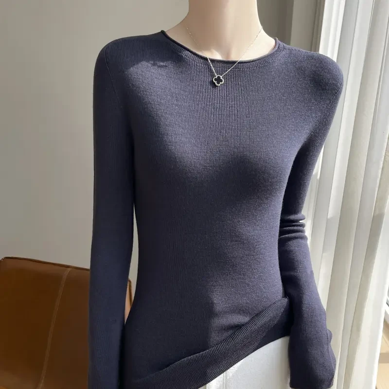 甄选精纺60支纯羊毛一线成衣针织打底衫百搭时尚修身羊毛衫可机洗