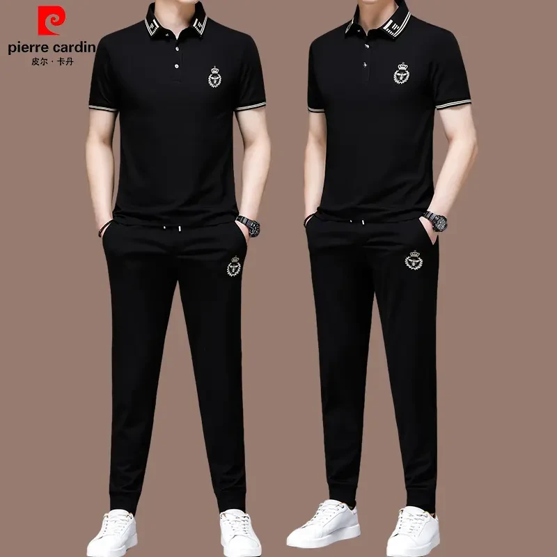 皮尔卡丹【国际大牌 】桑蚕丝男士休闲运动套装夏季新款短袖POLO衫