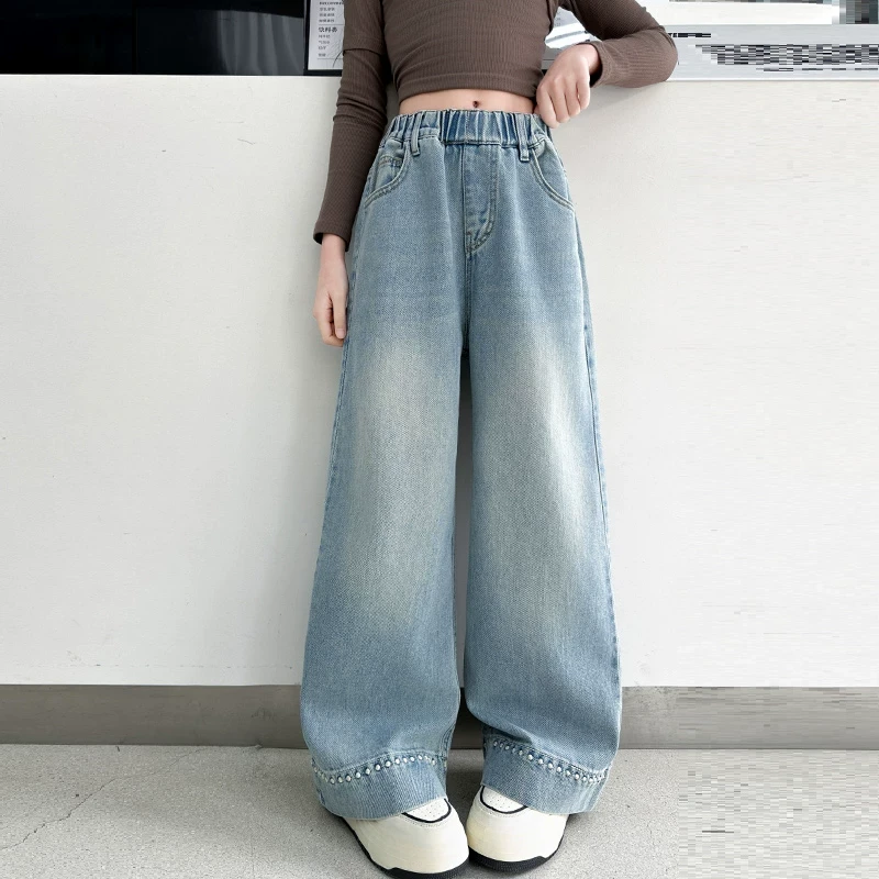 女童牛仔裤春秋2025新款儿童洋气休闲春装裤子大童春季宽松阔腿裤