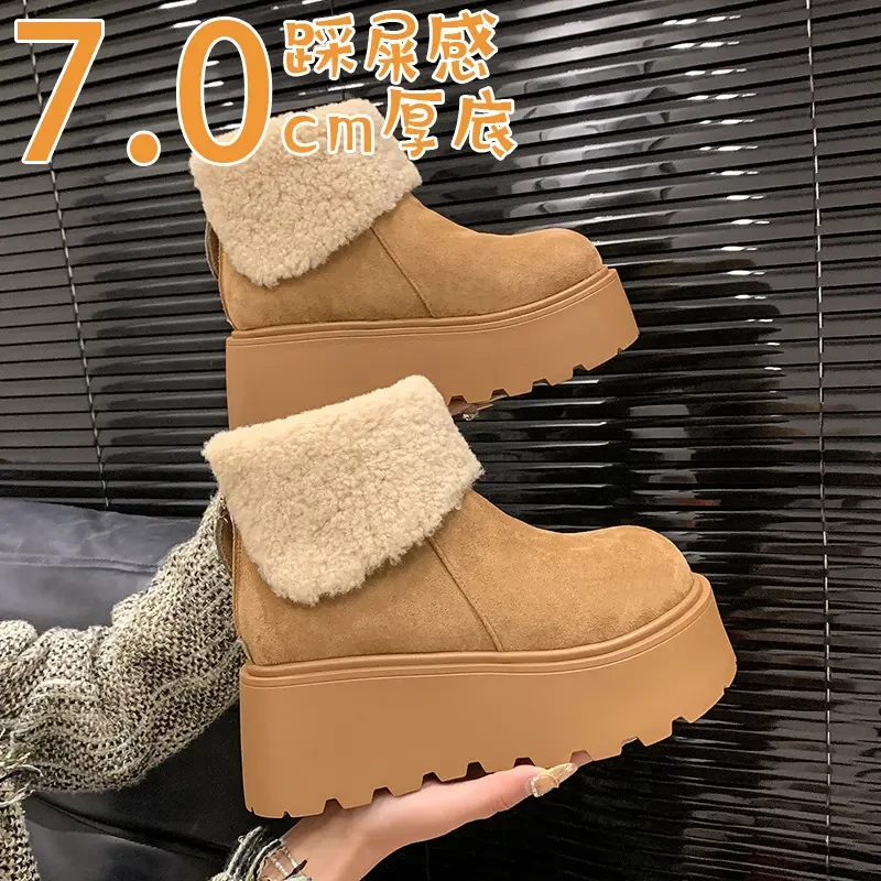 【新疆西藏包邮】棉靴加厚翻毛雪地靴短筒口气质女款增高2024芒果头