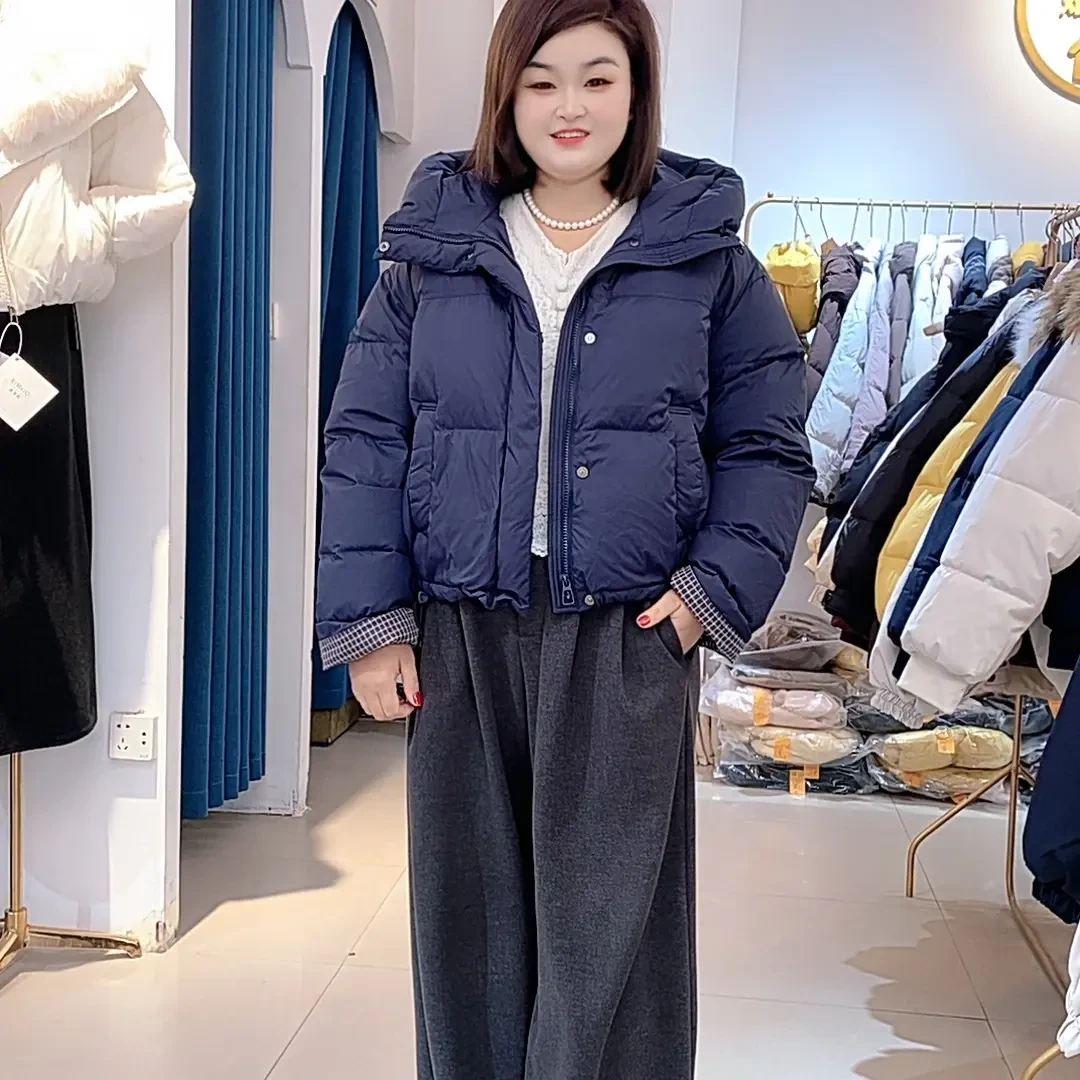 （娜娜家）蔻姿迪亚品牌羽绒服三年质保女短款连帽简约白鸭绒外套