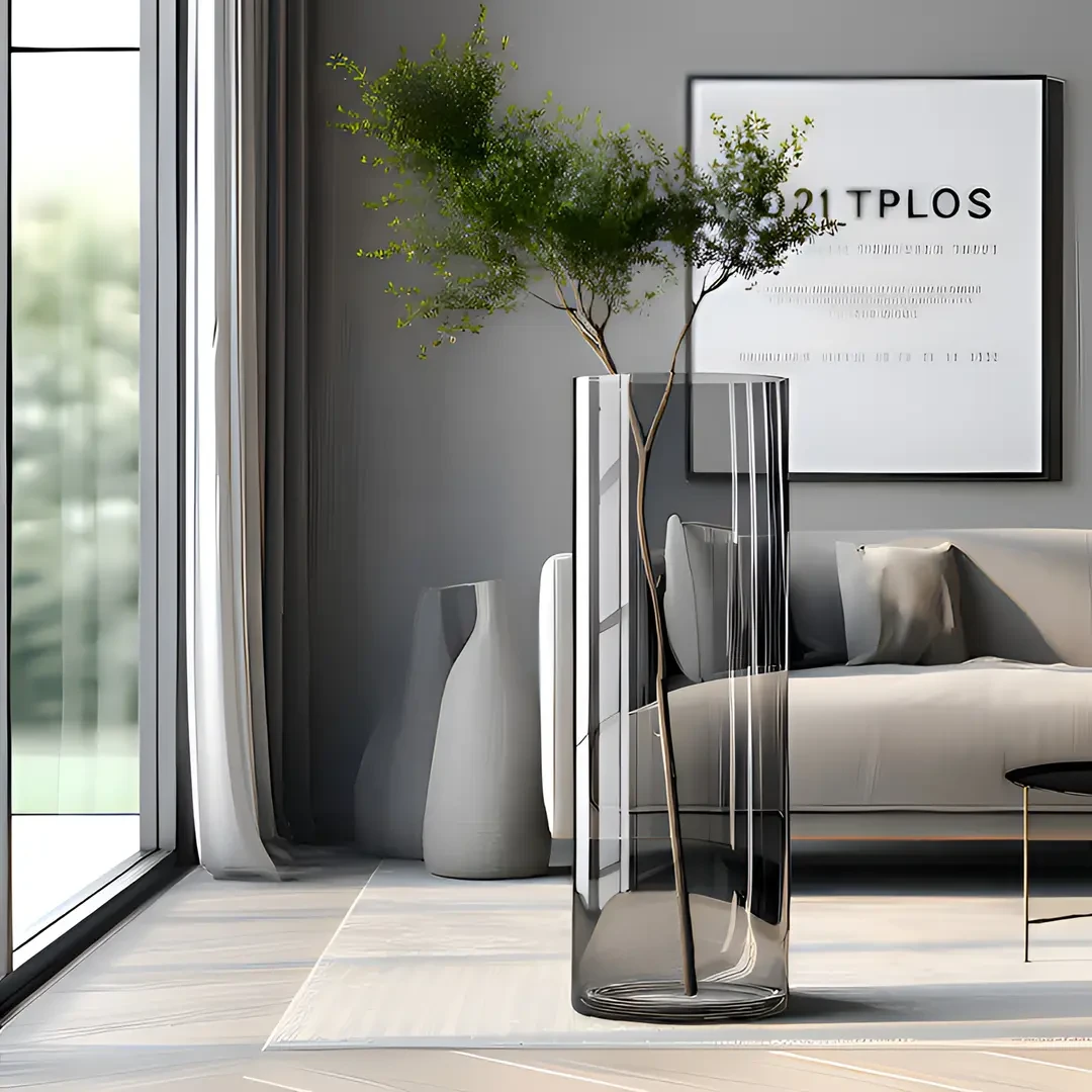 透明灰色直筒花桶圆形花瓶玫瑰百合水培富客厅直筒玻璃水培花瓶