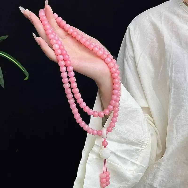 【霞光粉108颗】霞光粉白玉菩提根手串国风文玩莲花手链项链