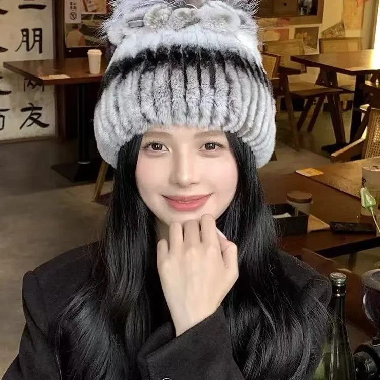2026獭兔花顶帽女士冬季保暖百搭韩版帽子
