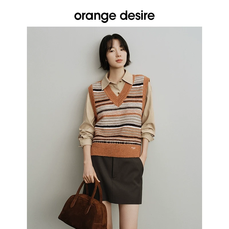 orange desire彩色条纹针织衫马甲松弛OD2DWKZA051复古马夹
