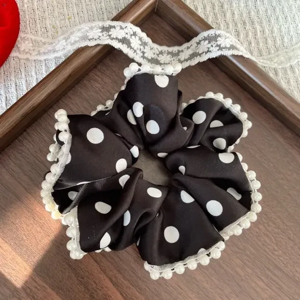 高级感珍珠串珠波点大肠发圈时尚扎发头绳头饰