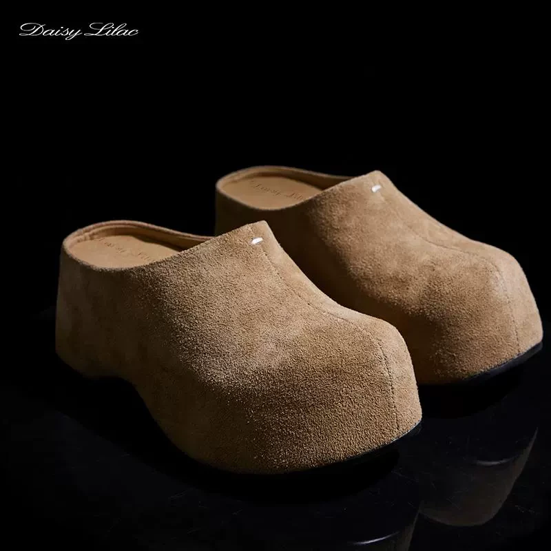 厚底增高大头勃肯鞋真皮包头拖鞋外穿懒人一脚蹬女鞋GD-250208