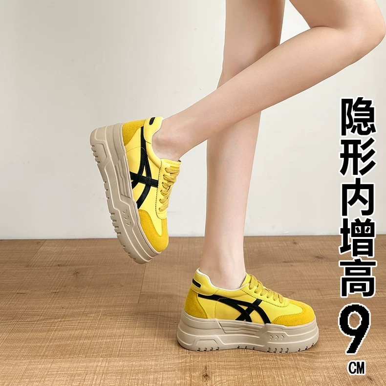 牛皮版内增高厚底德训鞋女春秋冬季新款休闲板鞋小个子学生女鞋子