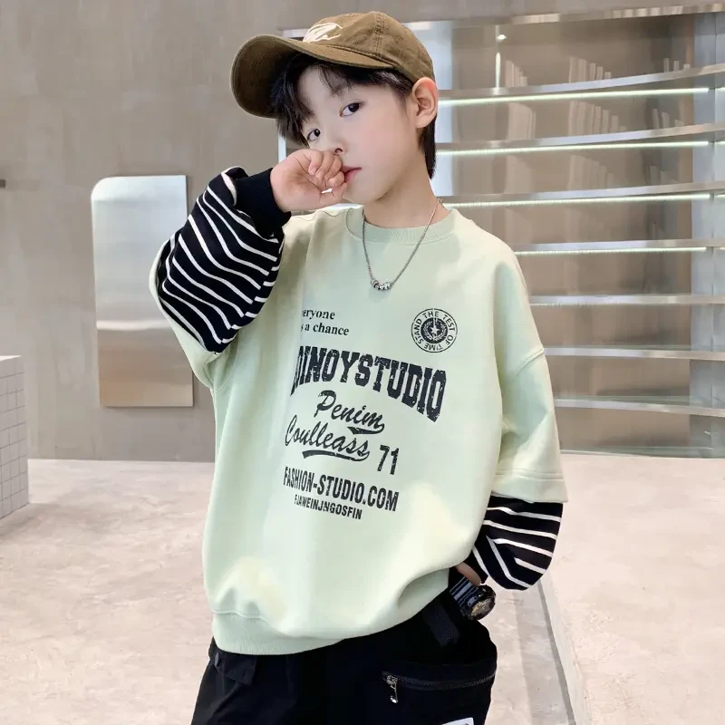 男童卫衣春秋款儿童打底衫6-12岁中大童男孩假两件上衣秋季洋气潮