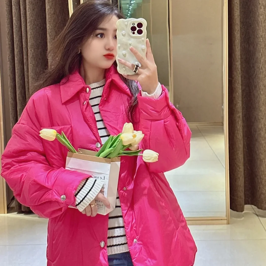 宽松软糯翻领中长款口袋保暖棉服5400658