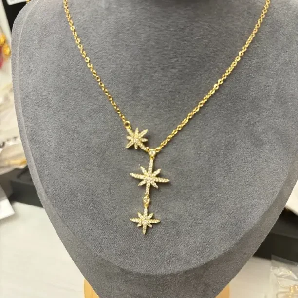 钛钢项链 六芒星合成锆石精致项链小众欧美风