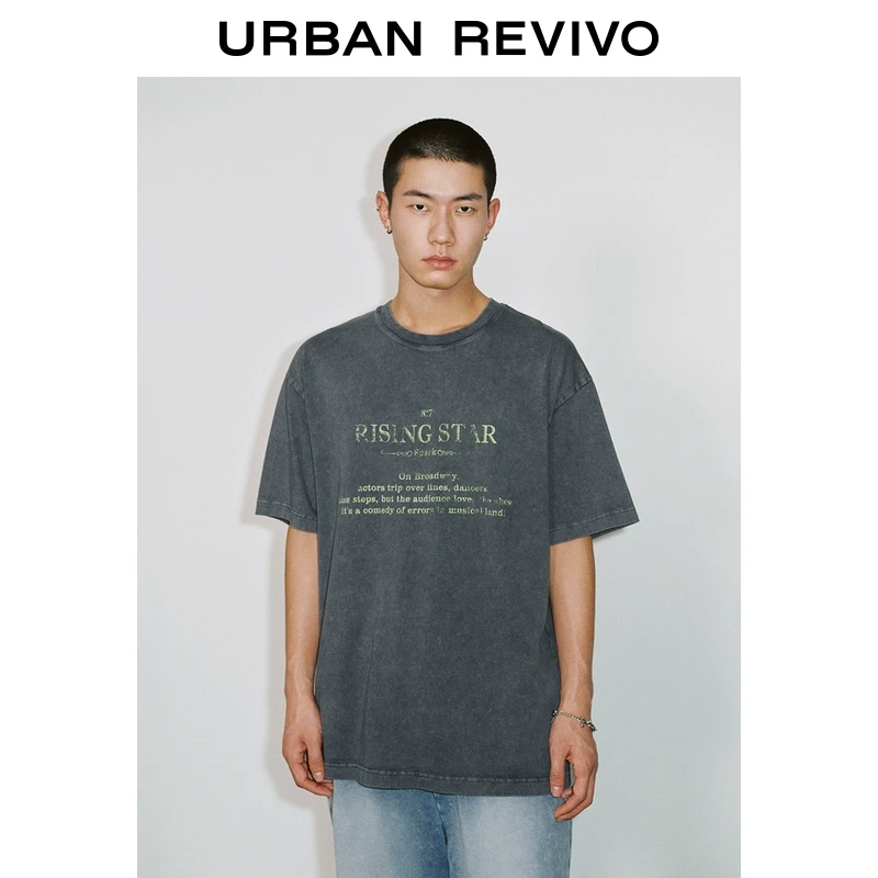 UR2025春季新款男装休闲撞色字母印花圆领短袖T恤UMY450034