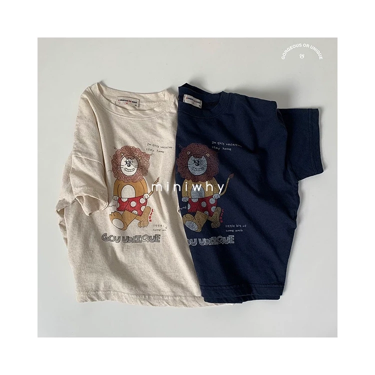miniwhy韩国童装代购"可爱小狮子印花短袖T恤棉棉软软中性gou25夏
