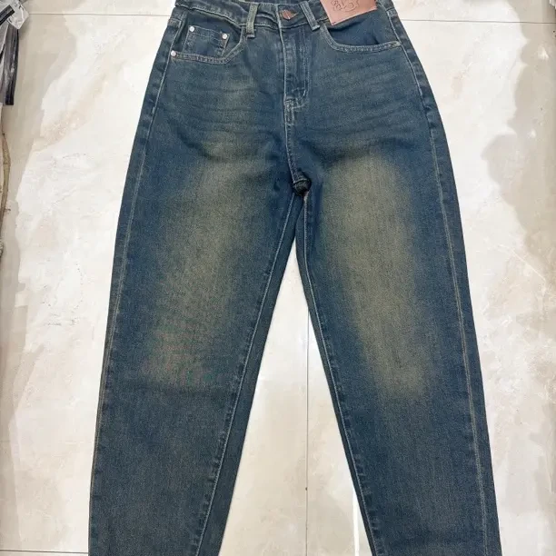 福利：80626中腰显瘦复古港风哈伦牛仔裤