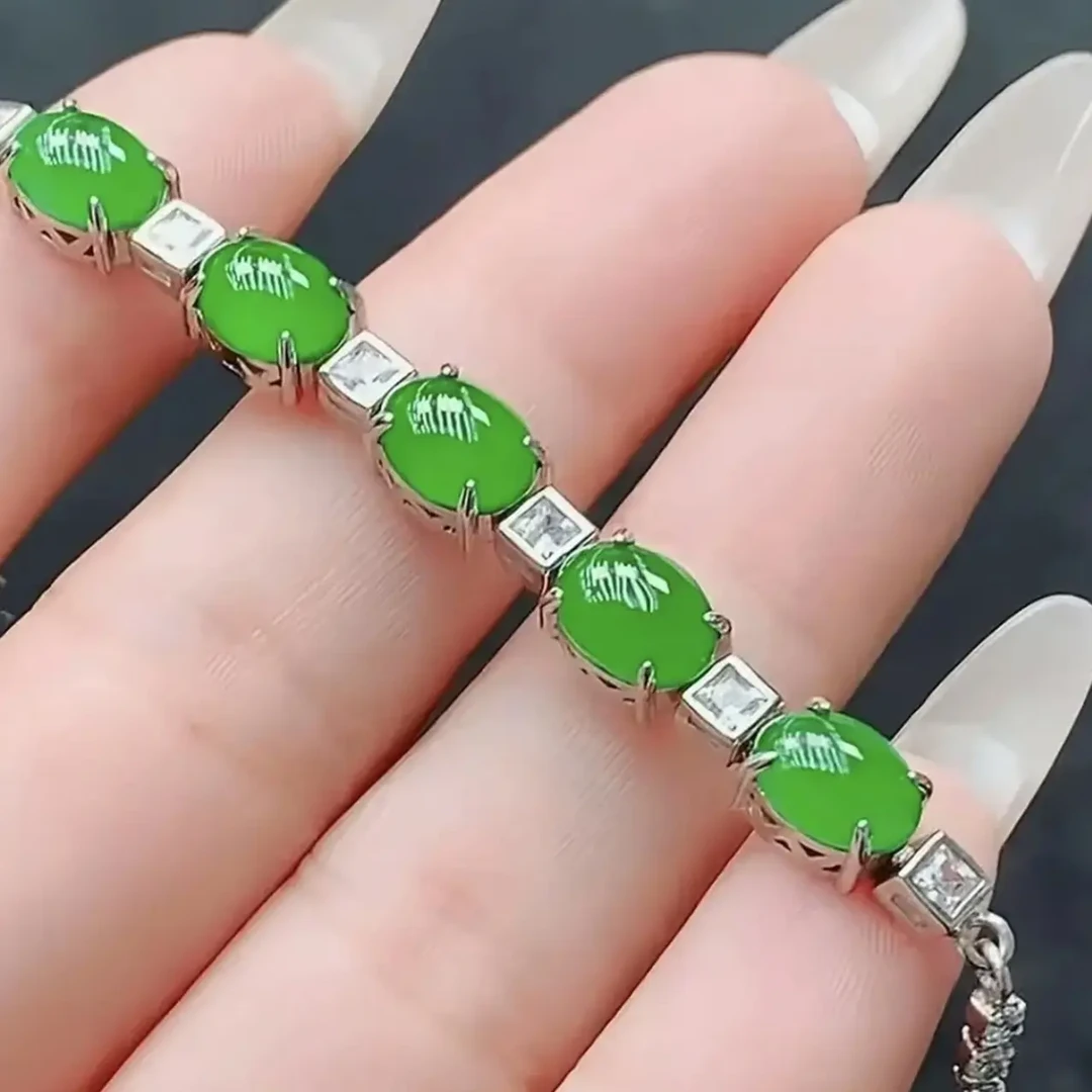 天然a货翡翠蛋面手链