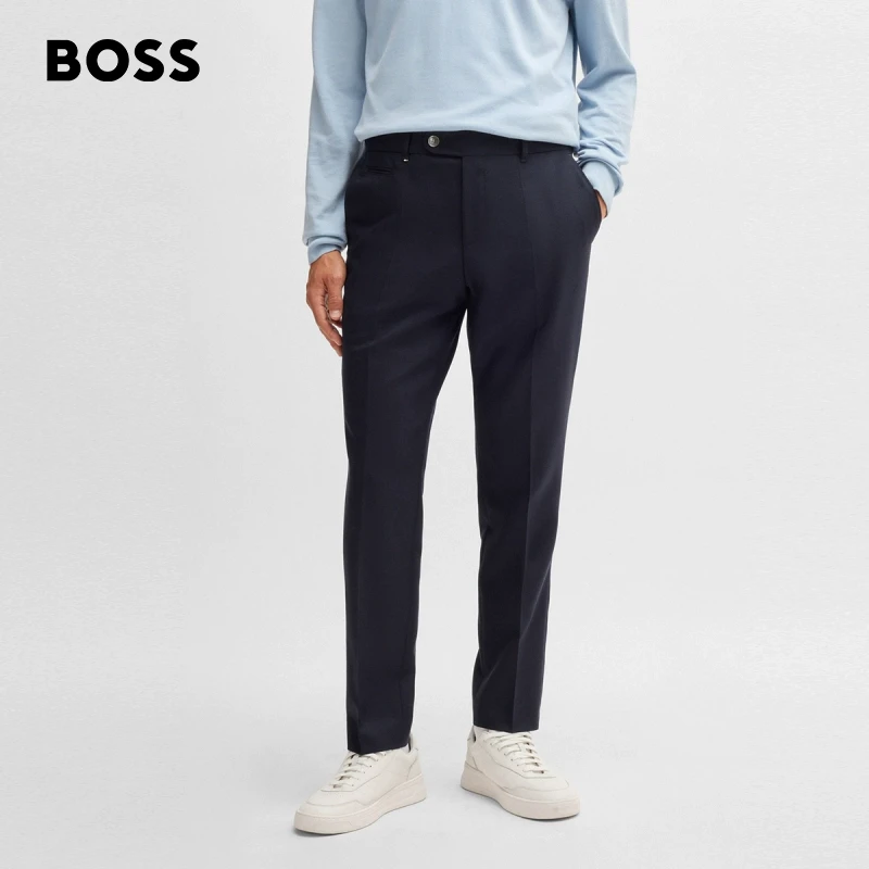 【100%羊毛】BOSS博斯男士25春季新款修身纯羊毛直筒长裤50535045