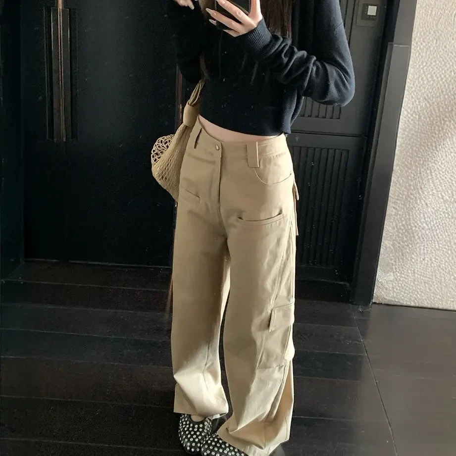 型格范本 高街美式复古弯刀裤辣妹廓形宽松工装休闲拖地阔腿裤