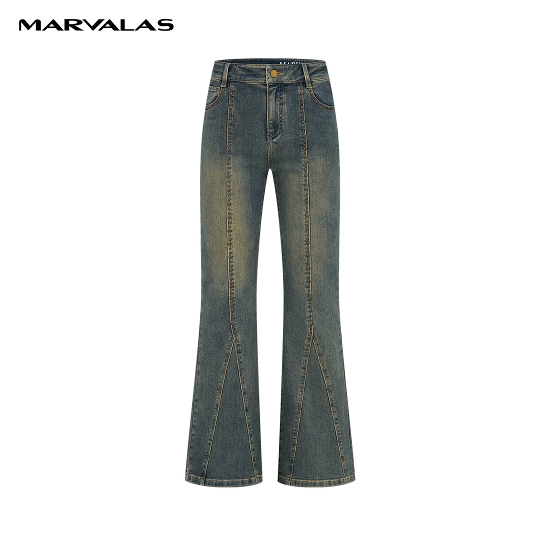 【粉丝专属】曼德诗牛仔裤春装新款高腰显瘦喇叭休闲长裤M103309127