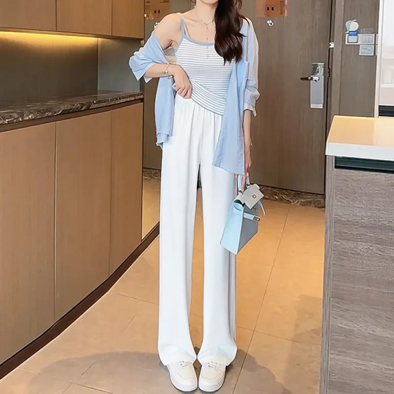 【现货】夏季垂感阔腿裤显瘦高腰透气防晒窄版薄款西装直筒拖地裤女