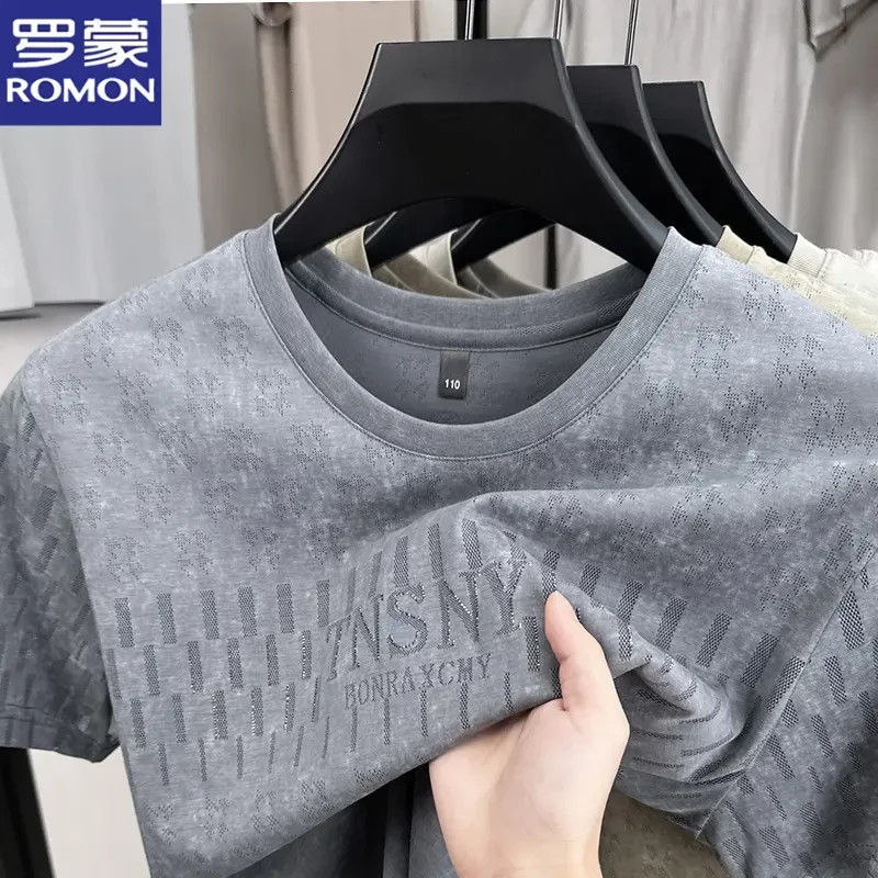 罗蒙夏季新款男士时尚短袖宽松舒适中青年T恤凉爽百搭圆领上衣男t