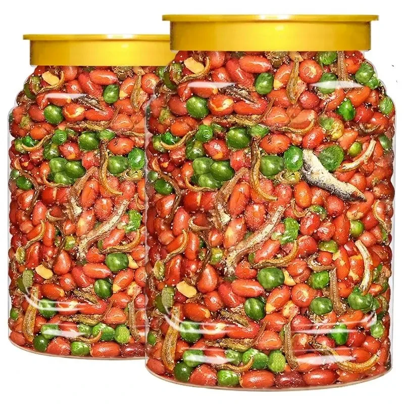 下酒菜小鱼花生米500g大罐五香麻辣网红小鱼干花生米下酒花生香脆