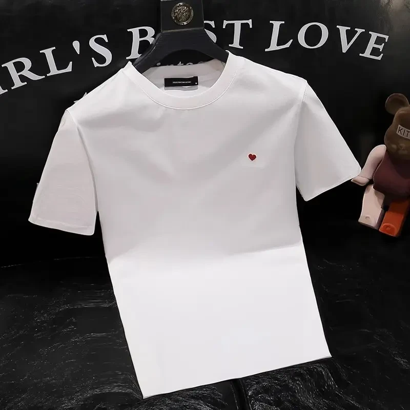 仓石一树手工小爱心刺绣短袖T恤男夏季新款简约休闲百搭圆领半袖