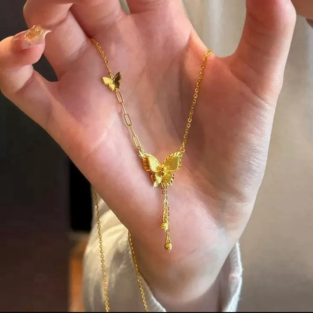 合金项链 经典金色轻奢流苏蝴蝶坠链锁骨链气质百搭
