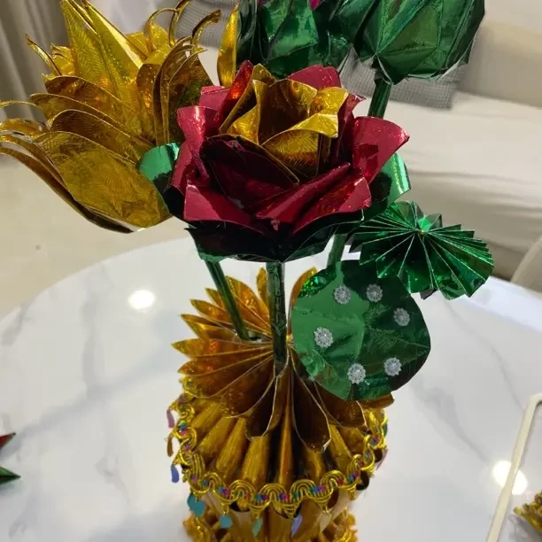 莲花瓶手工折纸材料包镭射纸制作带教程视频1对1指导