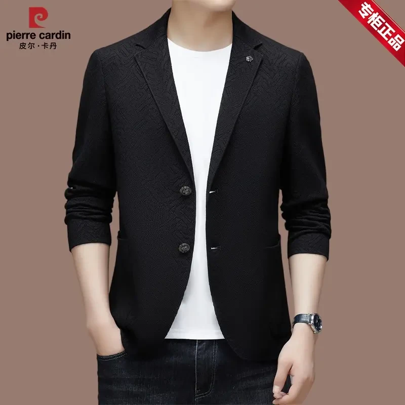 【皮尔卡丹】2024春季男士高档针织西服商务休闲西服纯色夹克外套