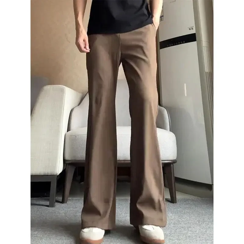 美式咖色微喇西装裤男夏季痞帅垂感冰丝裤子高级感显瘦直筒休闲裤