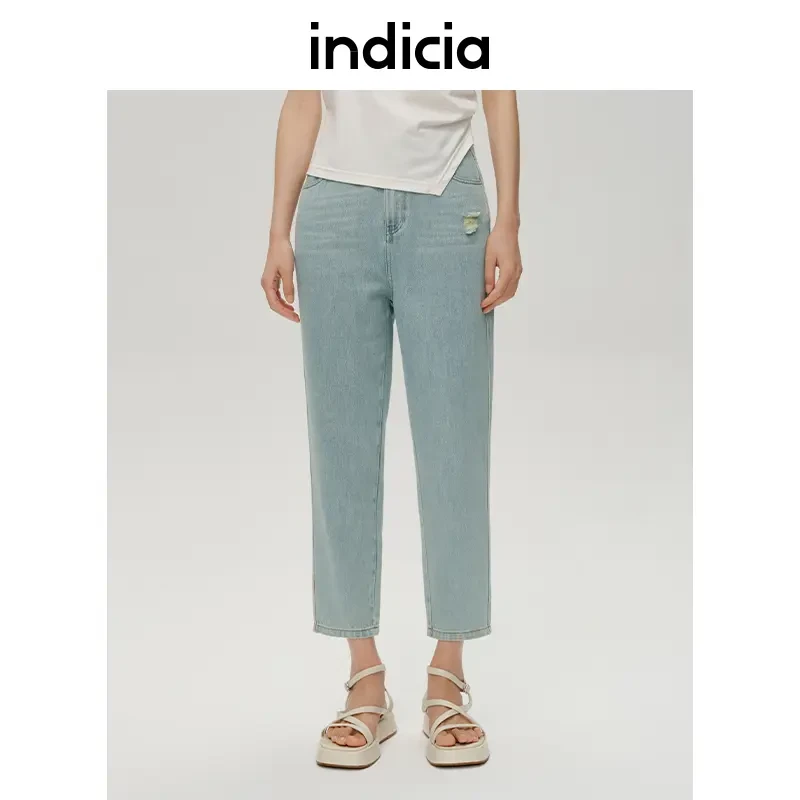 indicia标记夏秋简约通勤百搭直筒裤显瘦九分裤牛仔裤5B306NK223