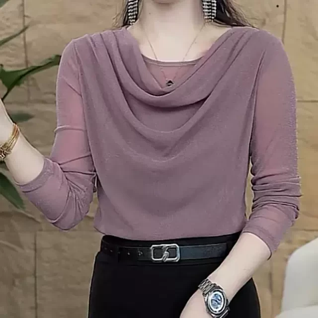 2025春季新款堆堆领色打底衫气质百搭网纱您不是小衫妈妈装