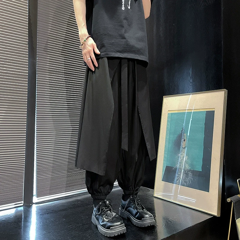 设计感小众不规则拼接束脚裤男美式国潮复古机能风宽松大码哈伦裤