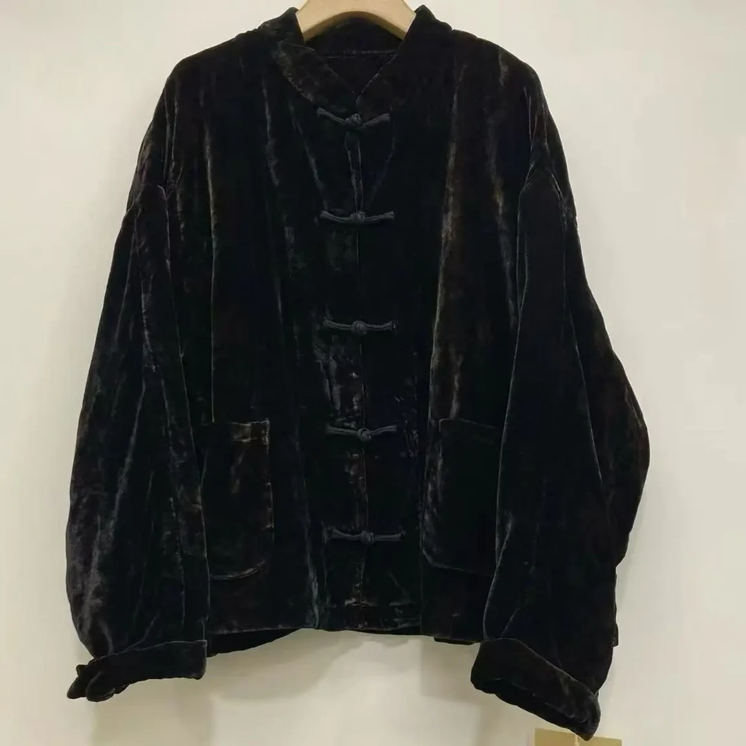 古蘭木W6815百搭做旧均码秋季女款丝质双层复古外套