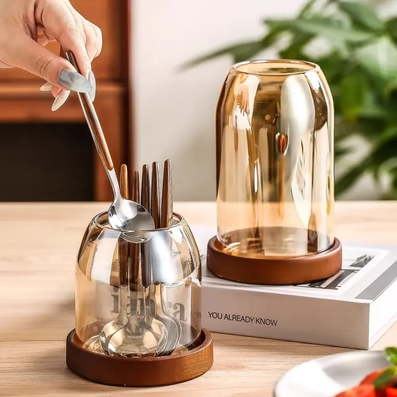 复古日式水果叉收纳罐不锈钢果叉果勺甜品叉勺水果签罐筷子置物架