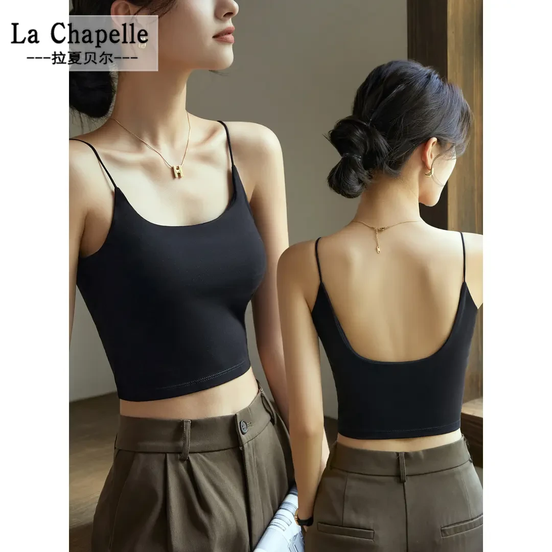 拉夏贝尔外穿吊带背心免穿文胸一体式胸垫内搭收副乳显瘦无痕上衣