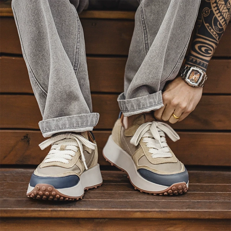 马登复古慢跑男鞋春季新款厚底增高华夫阿甘鞋百搭运动休闲老爹鞋