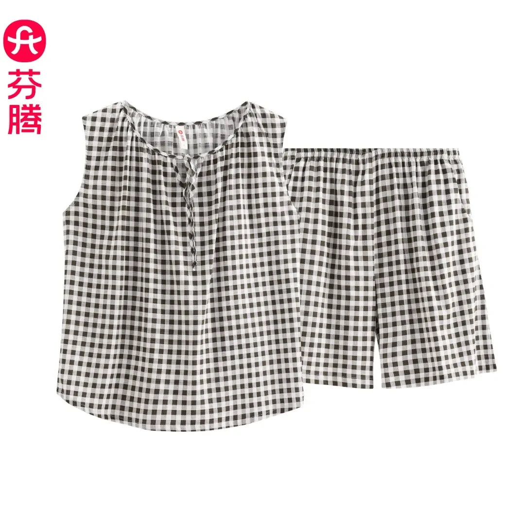 芬腾睡衣女款2025新款夏季无袖背心短裤套装薄款运动可外穿家居服