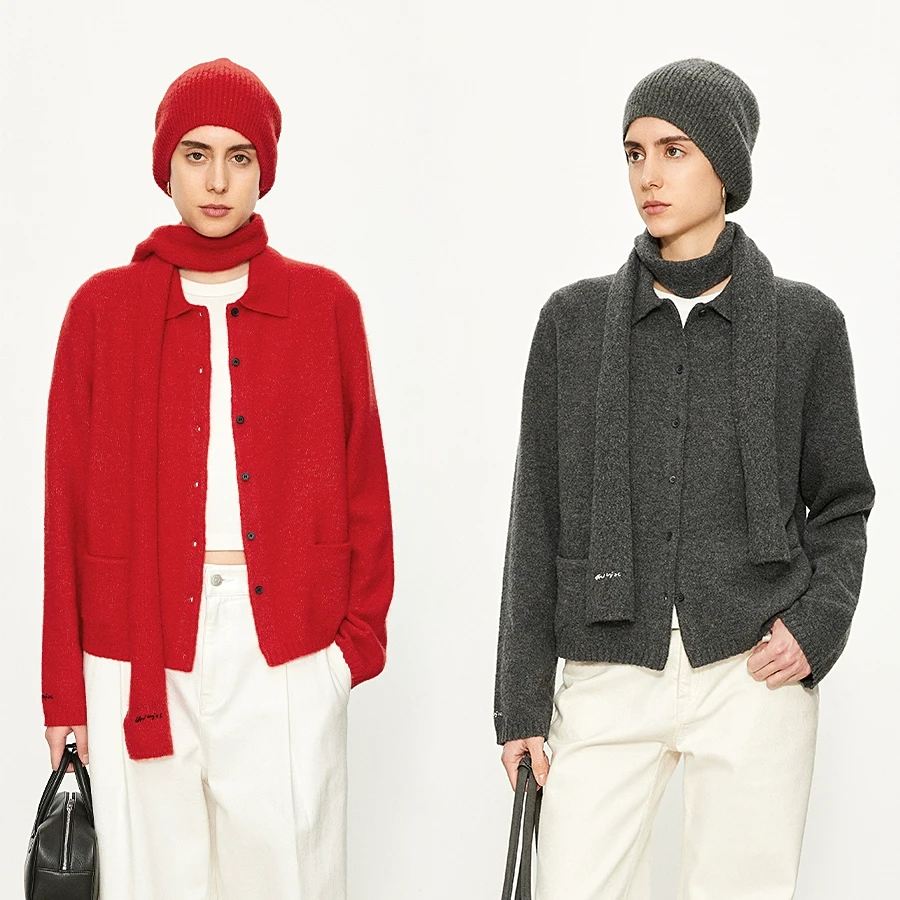 CHICJOC重磅肌理感花式羊绒造型感手绣LOGO腊肠围巾/时髦博主帽子