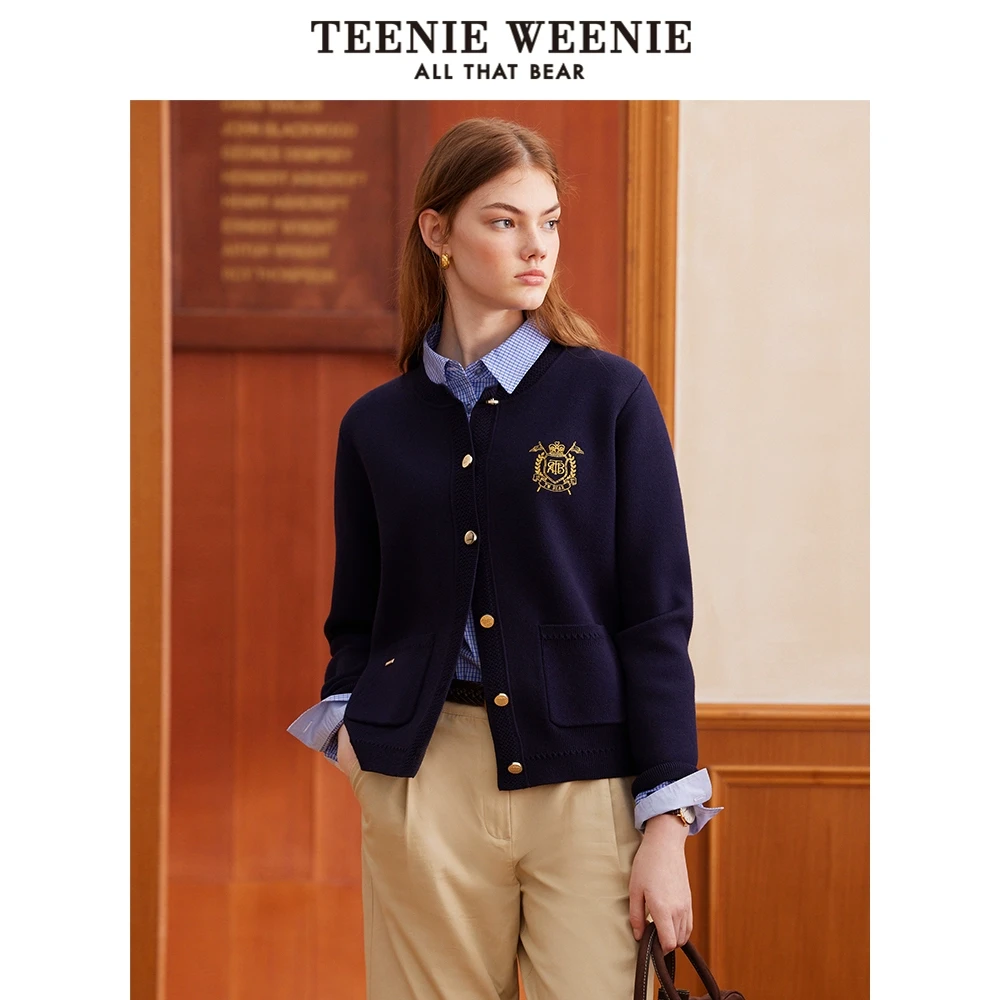 *TeenieWeenie小熊针织开衫25学院圆领刺绣舒适毛衣女TTCK251201P