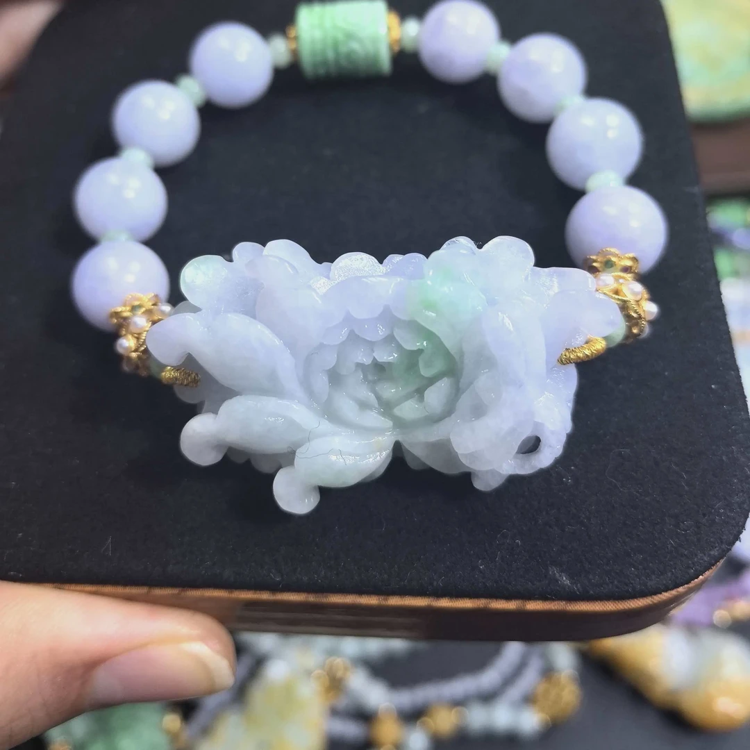天然翡翠牡丹花手链