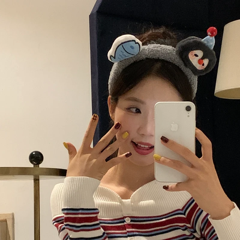 可爱毛绒绒企鹅小鱼发箍女2025新款洗脸头箍敷面膜少女心发卡发饰