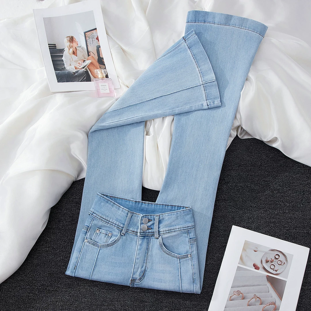 小个子喇叭裤女款2025年春装新款高腰显瘦爆款浅色马蹄微喇牛仔裤