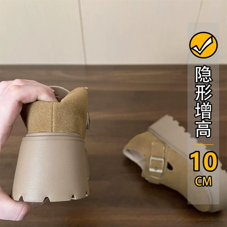 内增高版~一脚蹬懒人鞋乐福鞋女2025年春季新款皮带扣复古勃肯鞋