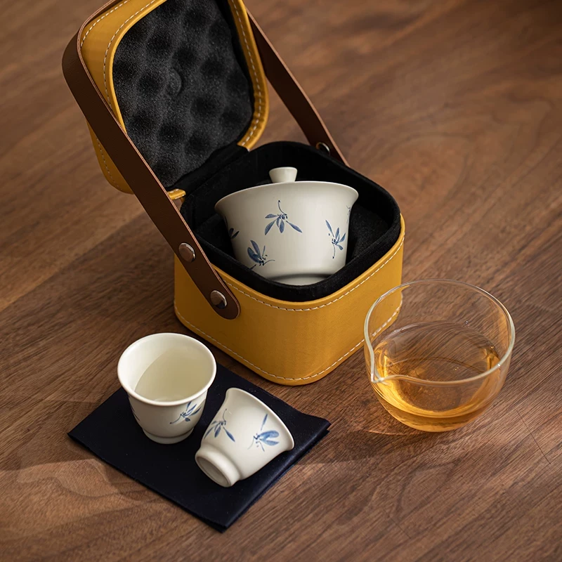 旅行茶具套装陶瓷专用快客杯户外便携包盖碗送老师领导长