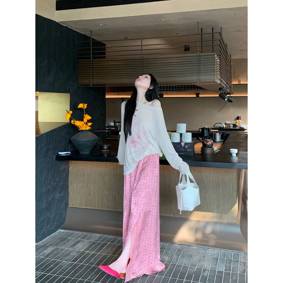 MOSS STUDIO国风新中式人丝蕾丝拼接开叉休闲长裤女